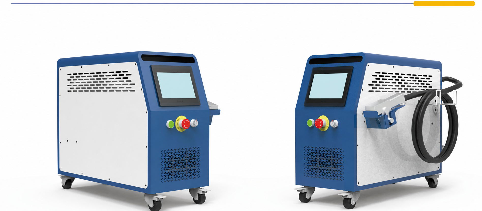 Air-cooled continuous laser cleaning machine with control panel and cable-mounted cleaning head